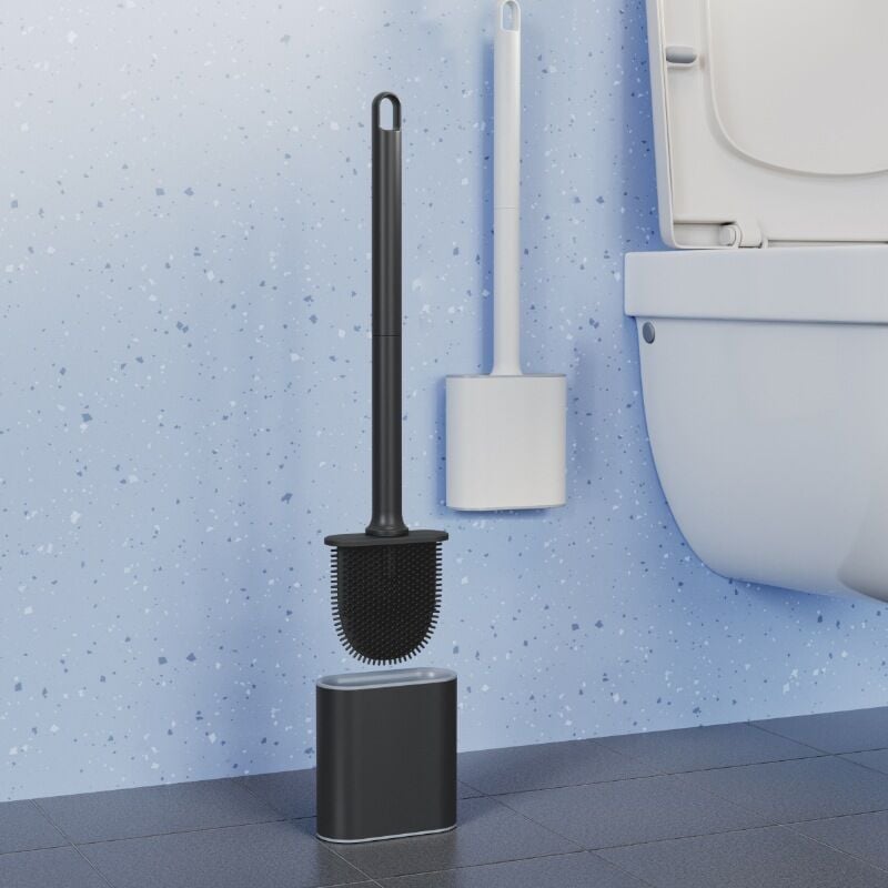 Brosse de toilette en silicone noire suspendue avec base de filtre