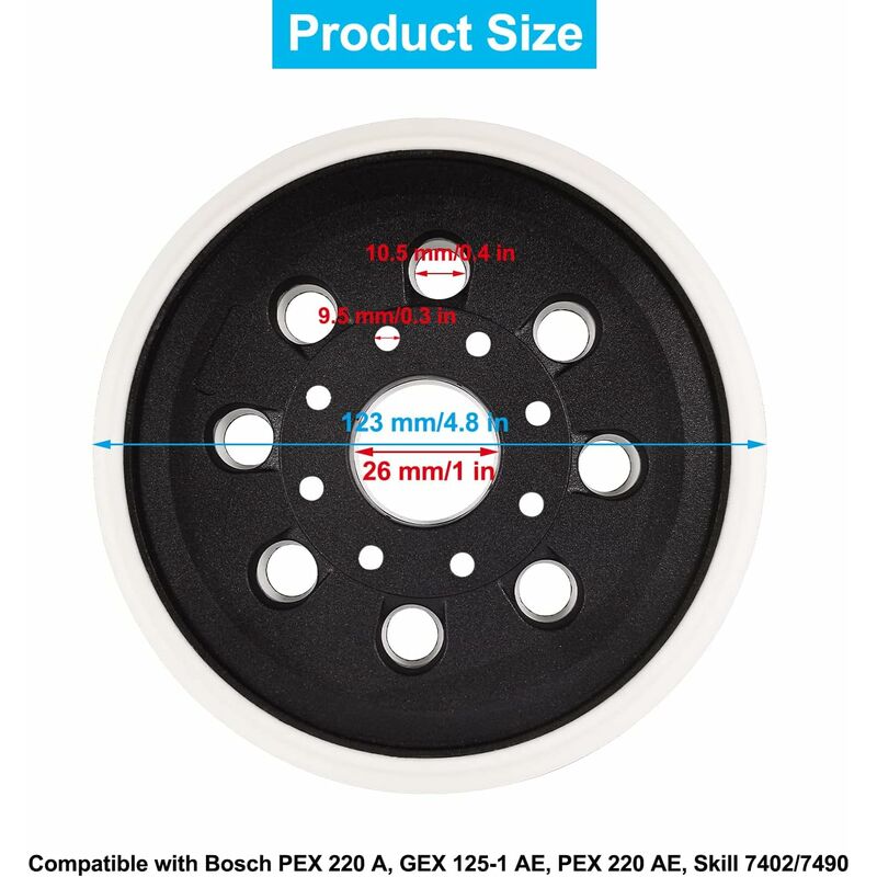 125 mm Plateau de ponçage Compatible avec Bos-ch PEX 220 A,GEX 125-1 AE,PEX  220 AE, Skil 7402/7490,2 pièces