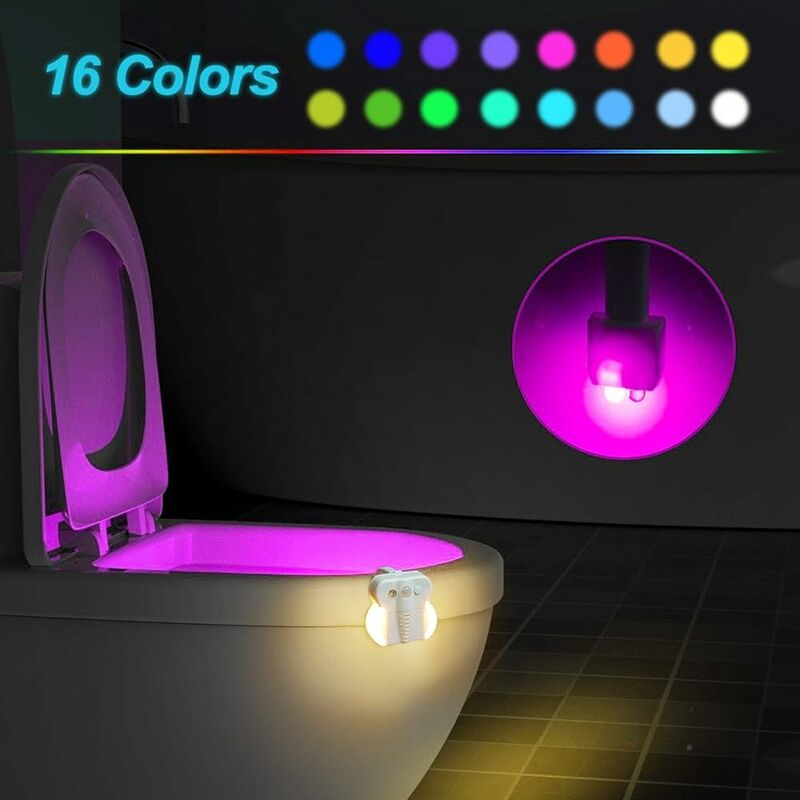 1pc 16 couleurs lumière de toilette, veilleuse à capteur de mouvement  humain, accessoires de salle de bain