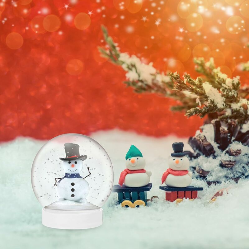 Boule de noël en verre bonhomme de neige avec chapeau remplie de boules  blanches - couleur rouge 
