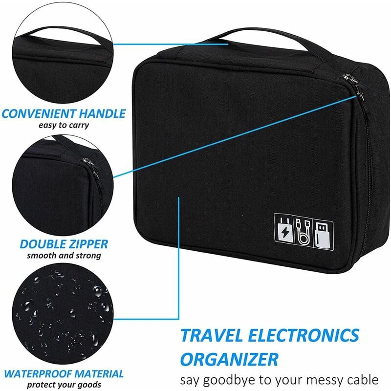 Organisateur électronique, Organisateur de câble de voyage Sac Pochette  électronique Accessoires électroniques Housse de transport Sac de rangement  imperméable à l'eau double couche portable pour câble, cordon