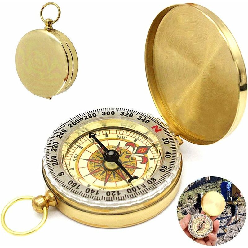 Poche Boussole Laiton Navigation Montre Extérieur Camping Compasss Avec  Cuir Cas