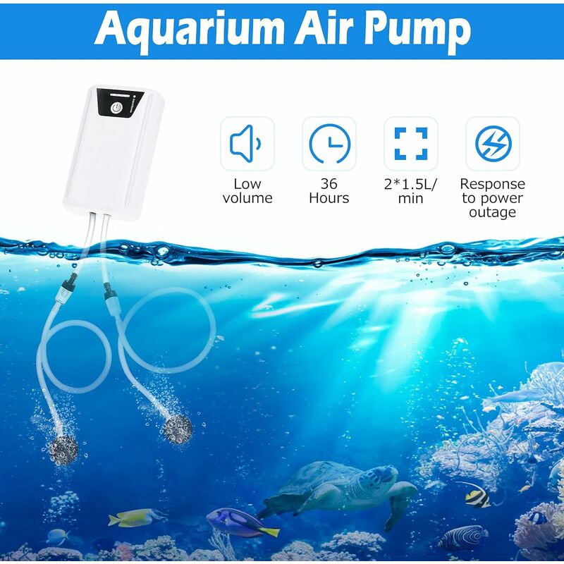 Pompe à air aquarium Pompe à air portative aquarium Pompe à oxygène USB  Bulleur Aquarium Silencieux Pompe à air à oxygène débit de 2 * 3L / Min 2  Sorties dair