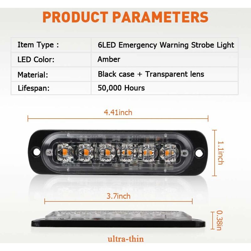 4 Led voiture stroboscopique avertissement lumière grill clignotant panne  d'urgence voiture camion remorque balise lampe led lumière latérale  compatible avec les voitures