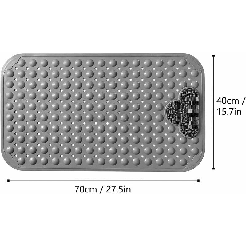 Tapis de Douche Antidérapant 70 x 40 cm Tapis de Bain de Massage,Triomphe  Tapis de Baignoire avec Trous de Drainage et Ventouses - Gris