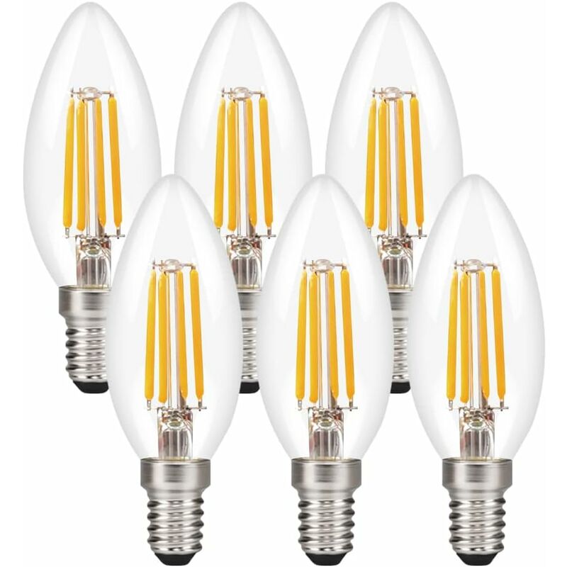Ampoule LED E14 Lot de 6,Bougie Ampoules LED E14 4W, E14 Ampoule LED à  Filament Blanc Chaud 2700K, 420Lm 40W Equivalent 40W, Petit culot à vis Non  Dimmable
