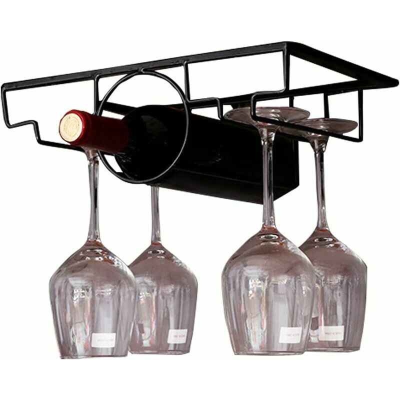 Support pour verres à vin – Support de rangement en métal pour verres à  pied sous armoire pour bar, cuisine (couleur : marron) (doré)