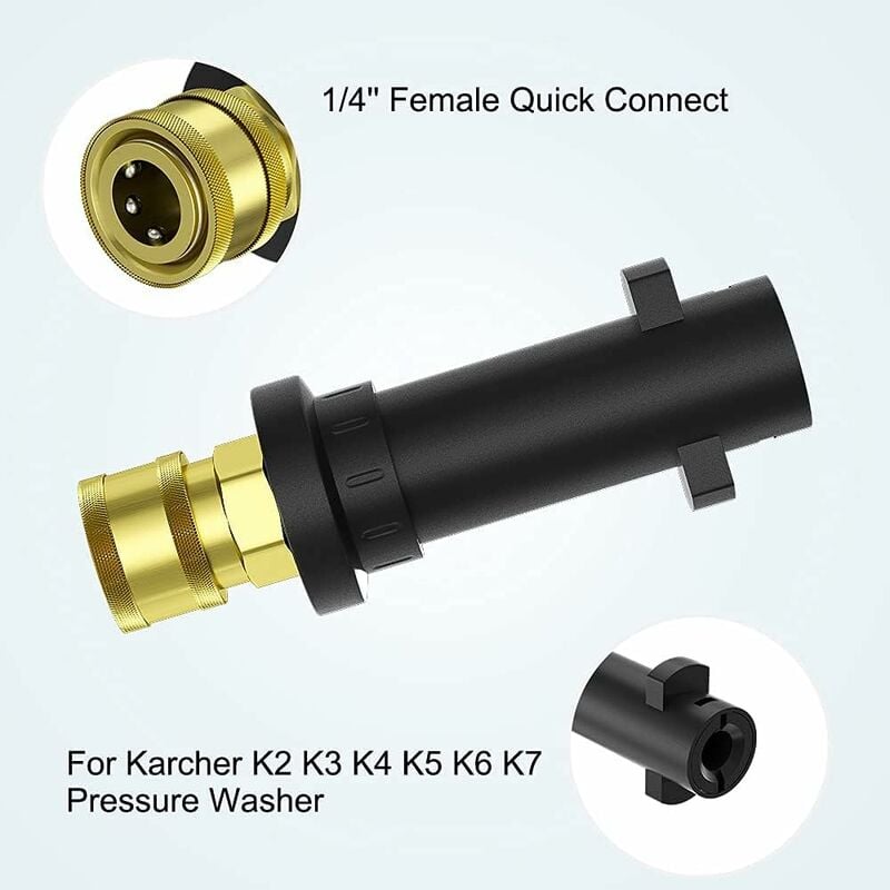 Adaptateur de nettoyeur haute pression 1/4 Fontainebleau - Raccord rapide  uniquement compatible avec Kärcher K2, K3, K4, K5, K6, K7