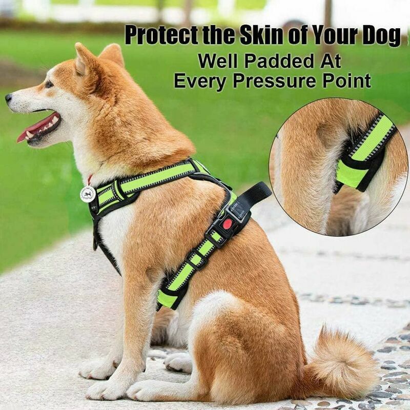 Porte-chien noir réfléchissant anti-traction avec attache frontale réglable  et crochet de ceinture, adapté à la randonnée et aux voyages en voiture.