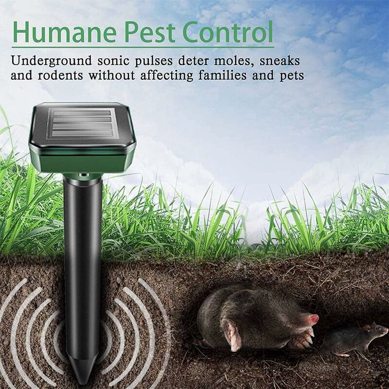 Lot de 4 répulsifs solaires soniques pour taupes, répulsifs à ultrasons et  à énergie solaire pour l'extérieur, répulsifs pour marmottes, serpents,  rongeurs, gopher, pointes, chasse-parasites pour pelouse et jardin  d'extérieur 