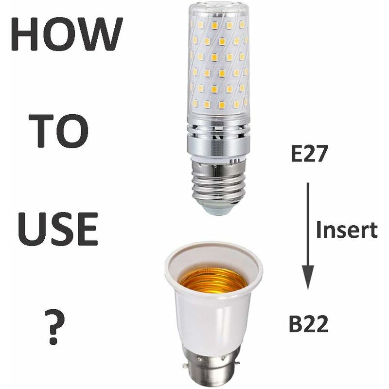 Lot de 5 convertisseurs de culot baïonnette E27 vers culots ç vis B22 Efly.  E27 vers B22 avec éclairage DEL. élargisseur de douille d'ampoule.
