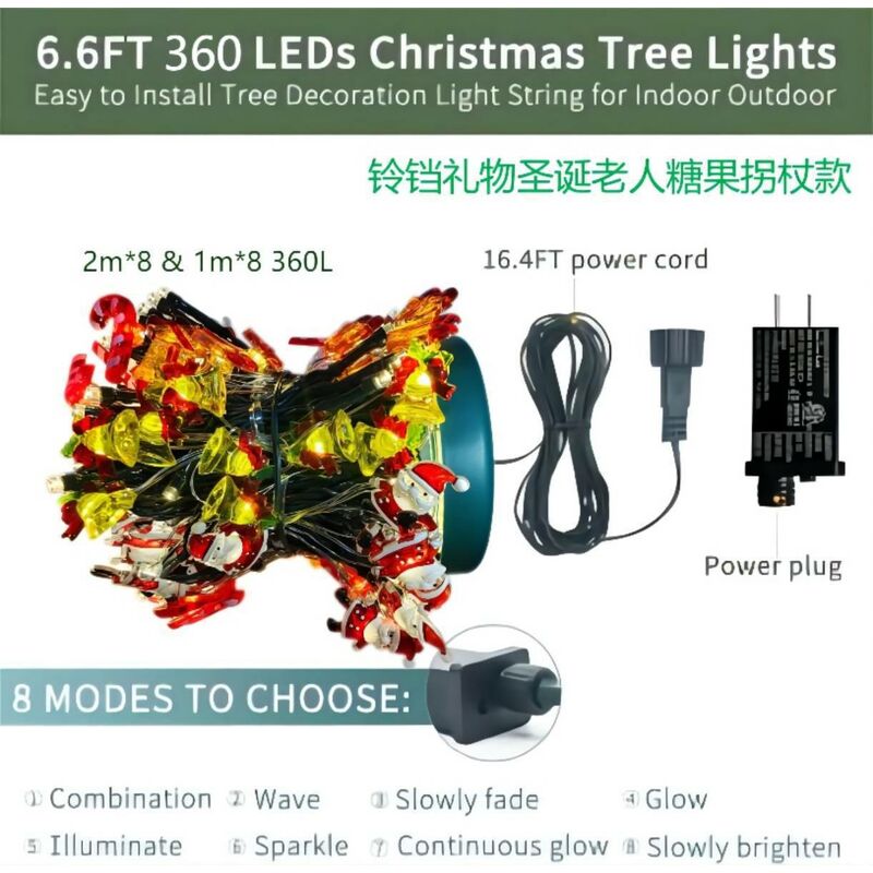 Guirlande Lumineuse Arbre Noel, 16 Branche/ 400 LED Lumiere Décorer Arbre  Noel, 8 Maquette Etanche effet