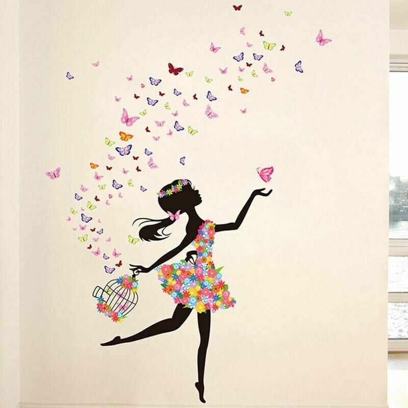 Romantique Dansant Fille Fleur Fée Papillon Amovible Stickers Muraux  Autocollants, Enfants Bébé Chambre Pépinière DIY Décoratif Adhésif Stickers  Mural taille de la feuille: 60cm X 90cm environ 172cm X