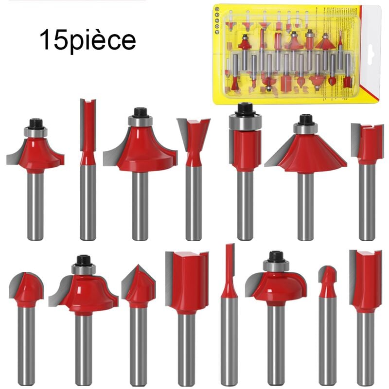 15 PièCes Fraise Defonceuse 8mm, Fraise Bois, Fraise a Copier en Carbure de  TungstèNe, Rouge Fraises à Rainurer pour DéFonceuse, Kit Fraise Defonceuse  pour Travail du Bois,avec La Caisse en Bois 