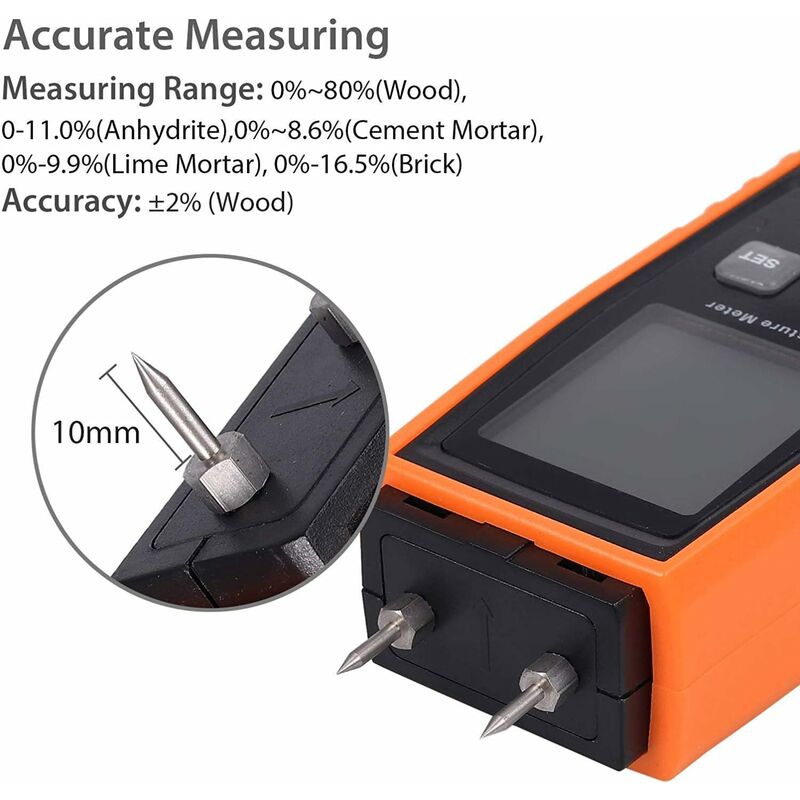 Humidimètre Numérique Testeur d'Humidité Bois Humidimètre Bois Portable à 2  Broches avec écran LCD Rétroéclairé Détecteur d'Humidité pour Divers  Matériaux 