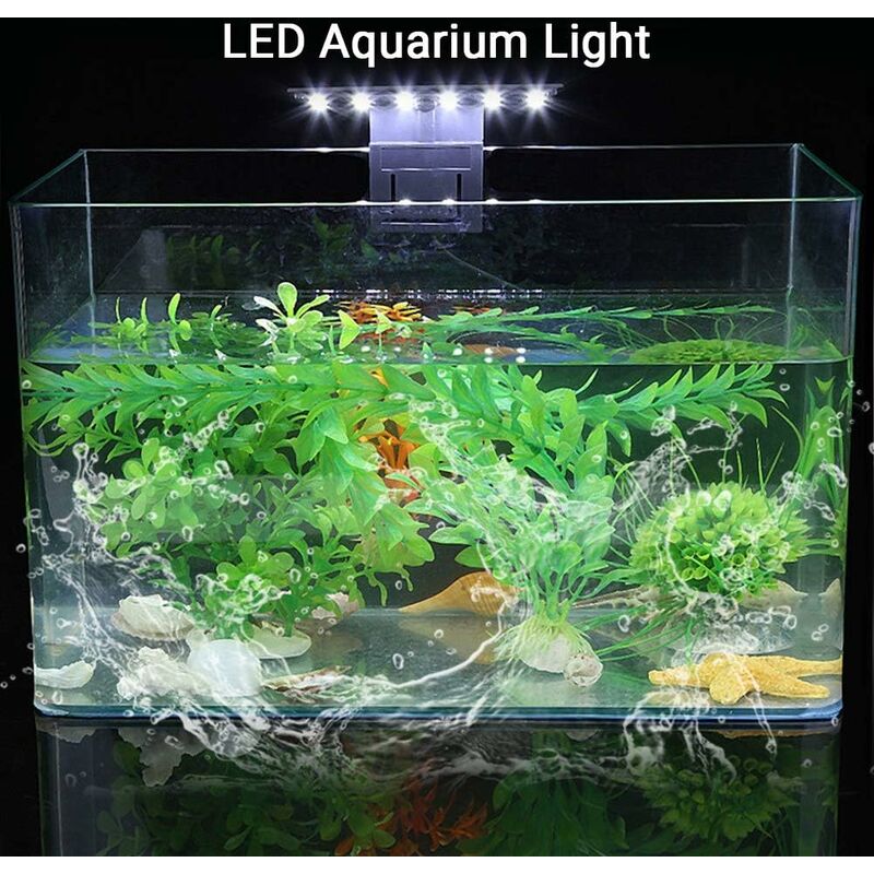 Lampe Aquarium, 5W Lumière Blanche Lampe à Pince pour Aquarium, 12 Perles  de Lampe LED LED Lampe Aquarium, Convient pour Aquarium de 6 mm d'épaisseur