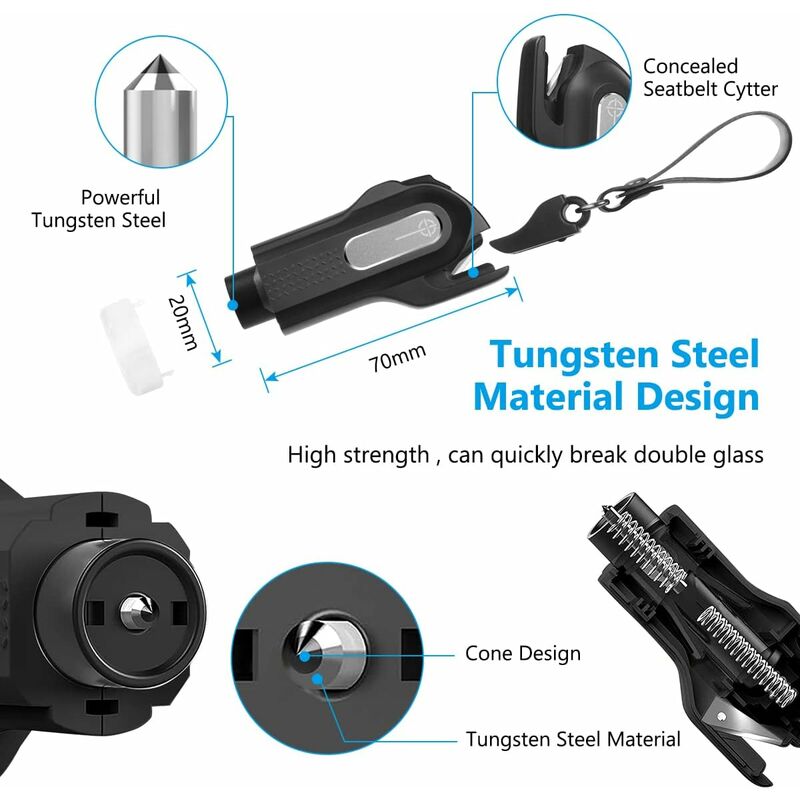 Brise Vitre 2 Pièces, 2 en 1 Brise-Vitre avec Outil de Coupe Ceinture et  Marteau de Sauvetage pour Les Bus, Facile et Rapide à Utiliser pour Les
