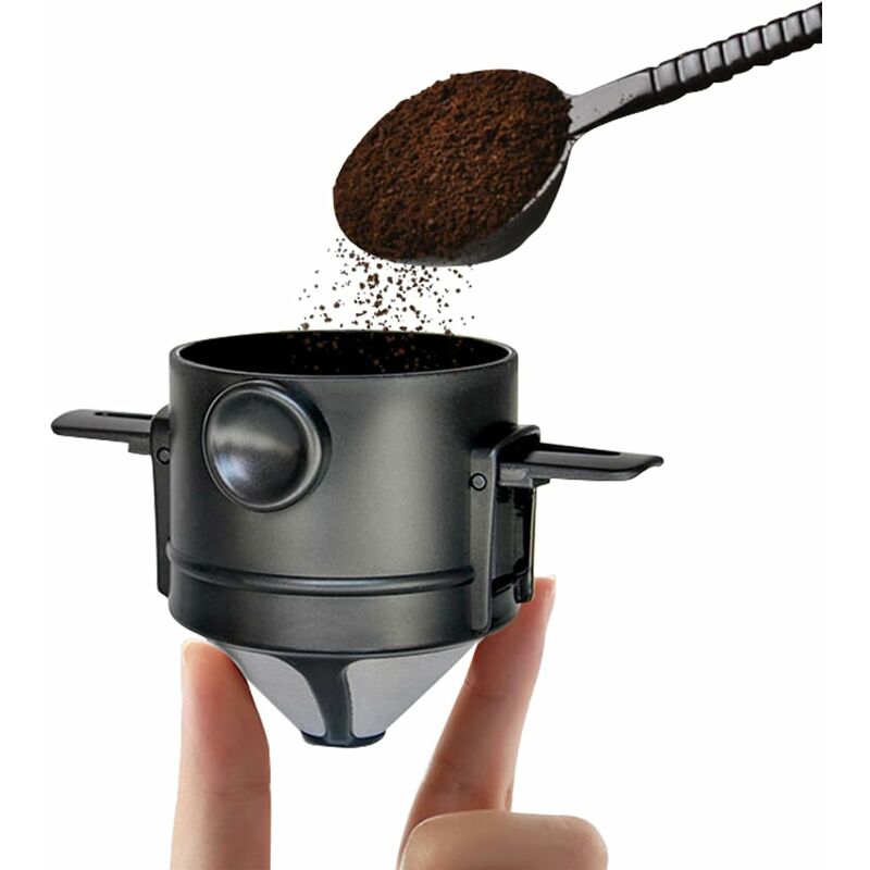 Goutteur de café en acier inoxydable, avec support de tasse, filtre à Micro mailles  fines, lavable au lave-vaisselle Pour le Camping