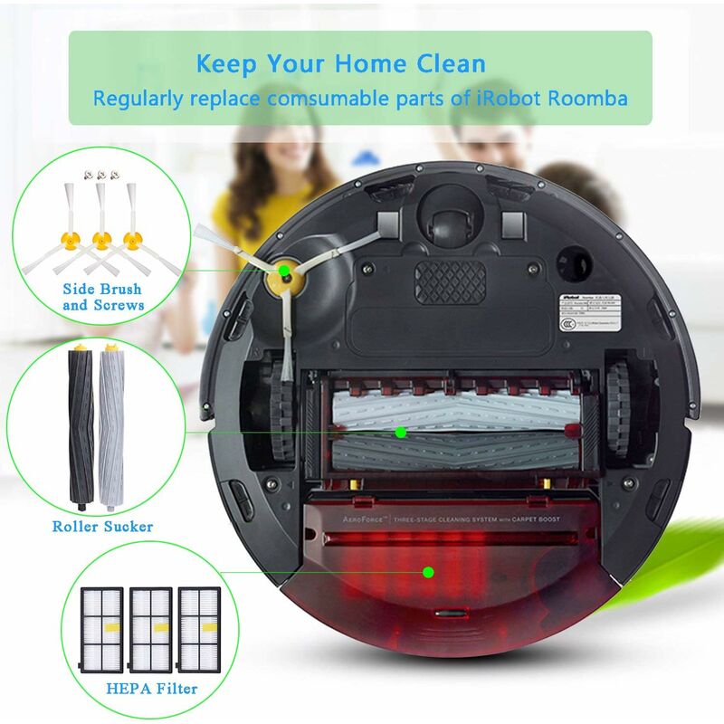 Pièces accessoires pour iRobot Roomba 800 805 860 861 865 866 870 871 876  880 885 886 890 895 896 900 960 966 980, Remplaçant Filtres et Brosses Kit  pour Aspirateur Robot