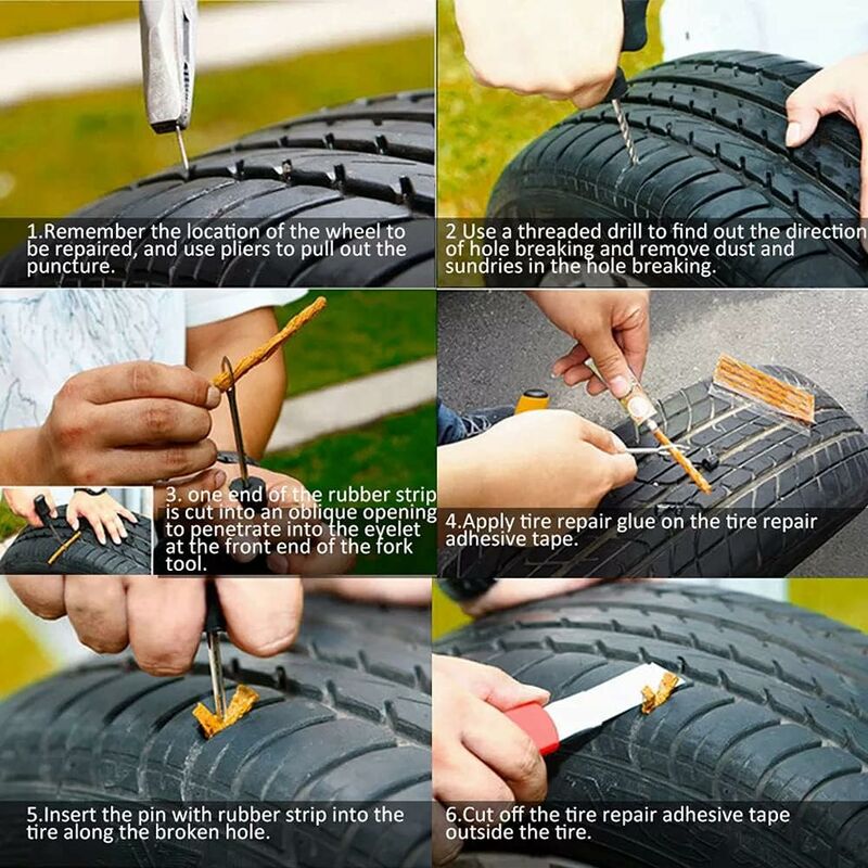Kit pratique pour réparer pneus voiture tubeless 10 clous en caoutchouc  inclus
