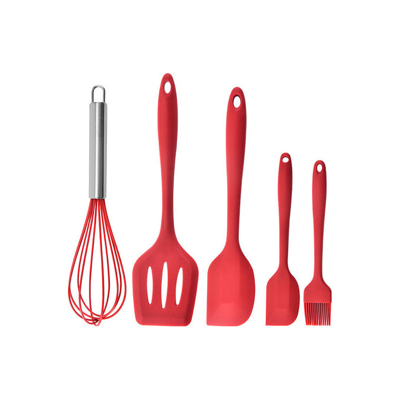 Ensemble d'ustensiles de cuisine Rouge en silicone avec poignée en bois,  éléments avec boîte de rangement, spatule antiadhésive, accessoires de  cuisine - Sunday