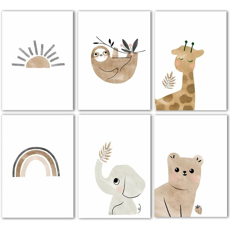 Lot de 3 Affiche Animaux Safari Poster Jungle Girafe Lion Elephant Palmier  Murale 30x40 Enfant Bebe Garcon Fille Chambre Toile Decoration Cadeau sans  Cadre