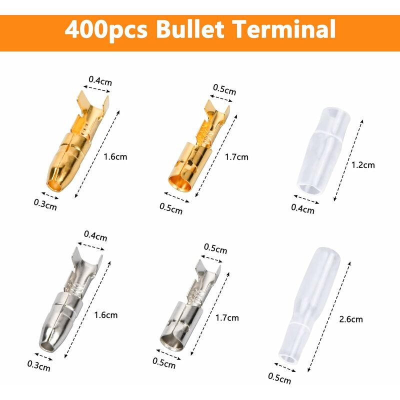 Laiton Bullet Connecteurs Kit, 360PCS 3.9mm Bullet Terminal