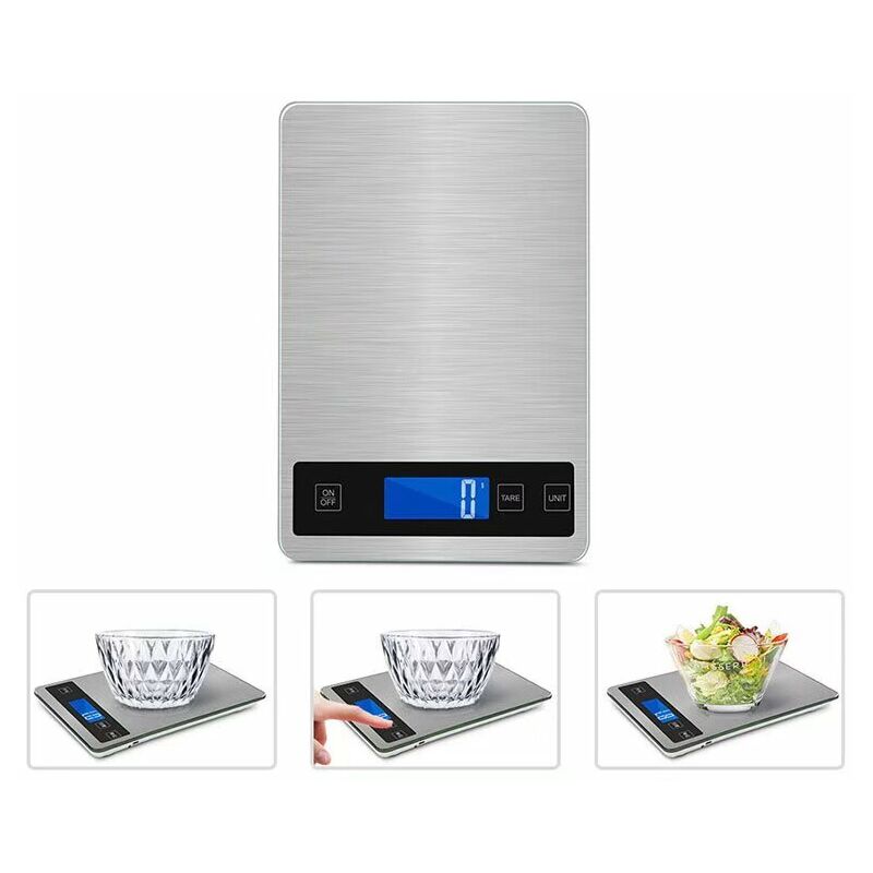 Balance de cuisine numérique 15 kg avec écran LCD + acier inoxydable +  verre trempé - Précision jusqu'à 1 g - g/kg/lb:oz/ml/fl'oz - USB ou piles :  : Cuisine et Maison