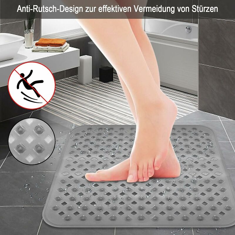 Tapis Douche Antidérapant Carré avec Ventouse et Trous de Drainage, Tapis  Douche Antidérapant Caoutchouc Résistant à la Moisissure, Tapis de Douche  Grand pour Salle de Bain 53x53cm (Gris)