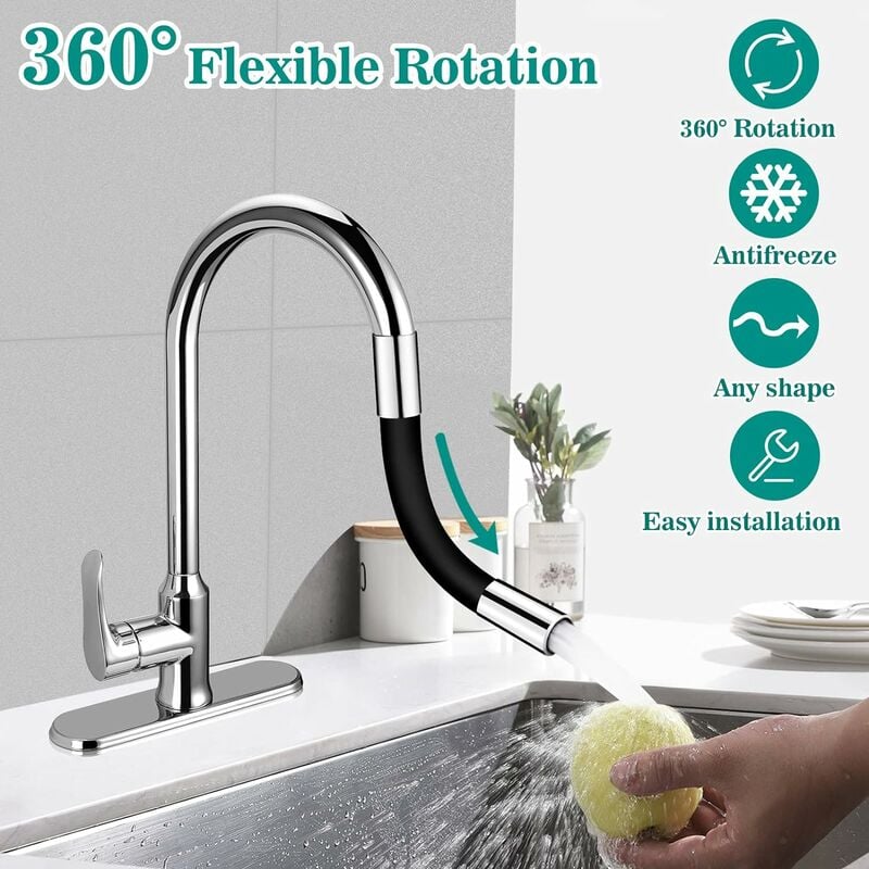 Rallonge de robinet flexible à 360° -Pour salle de bain et cuisine en plein  air(Noir),Longueur totale（30cm），Starlight