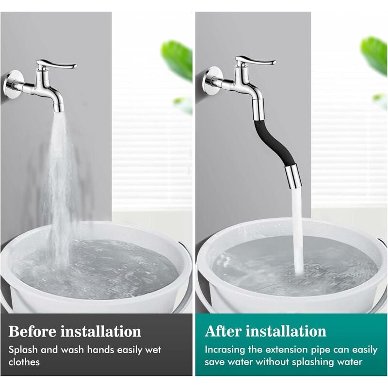 Rallonge de robinet flexible à 360° -Pour salle de bain et cuisine en plein  air(Noir),Longueur totale（30cm），Starlight