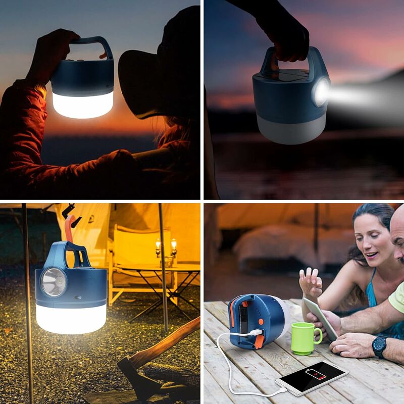 Lanterne LED Rechargeable USB ou Solaire Lampe Camping 2400mAh Lampe Torche  5 Modes Etanche Portable Suspendue pour Camping, Lecture, Bricolage,  Secours, Garage, Cave