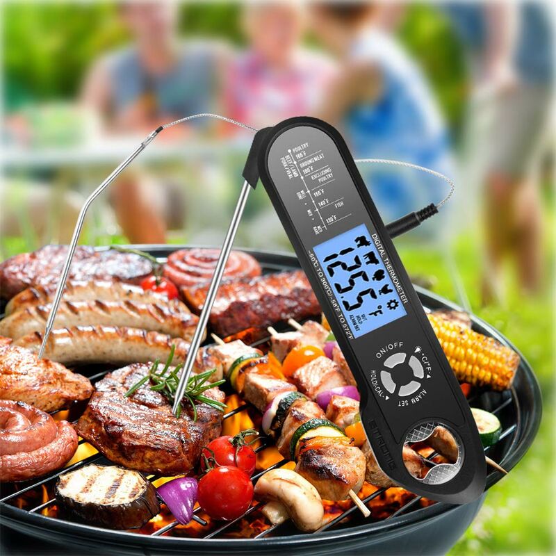 Grand LCD numérique cuisson des aliments viande fumeur four cuisine  barbecue gril thermomètre horloge minuterie avec sonde en acier inoxydable