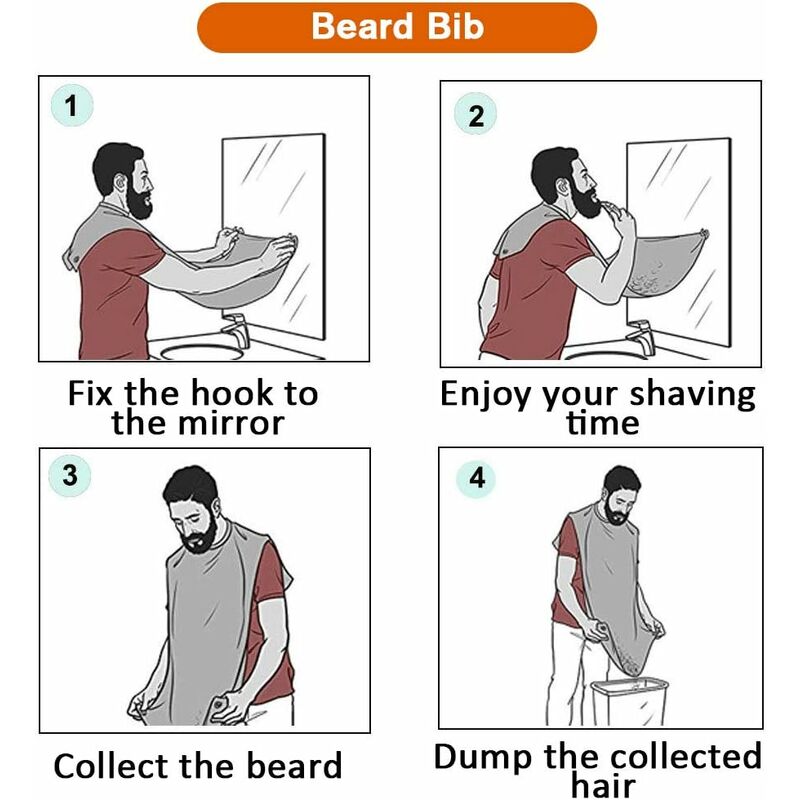 Tablier à barbe, cape de rasage, étanche, chiffon de toilettage,  anti-adhésif, avec 2 ventouses, idéal comme cadeau pour homme : :  Hygiène et Santé