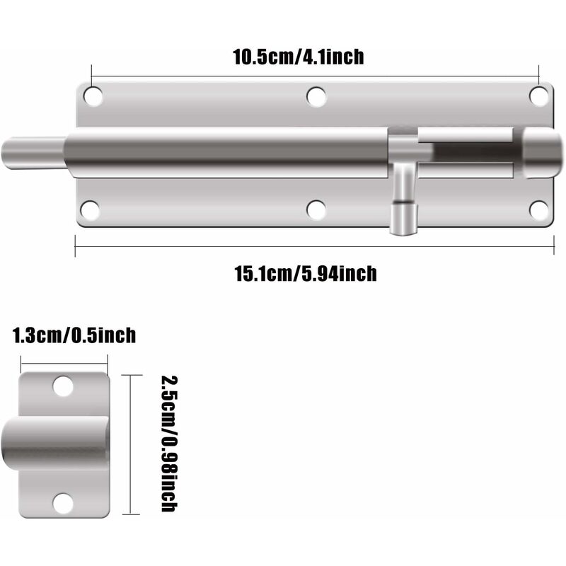 Lot de 2 loquets à ressort robustes de 16,5 cm, verrou de porte à barillet  coulissant pour coffres/armoires/portail de remorque, 2 mm d'épaisseur pour