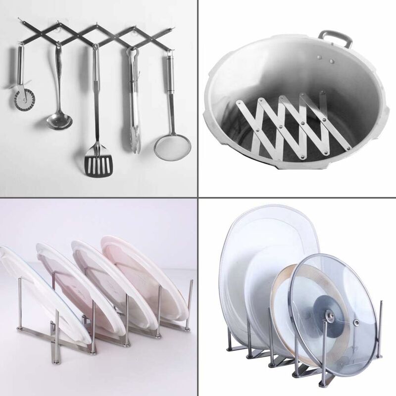 1 Pièce Plateau De Rangement Organisateur De Cuisine Rack De Couvercle De  Pot En Acier Inoxydable Étendu, Porte-assiette Porte-spoon Étagère  Accessoires De Support De Plateau De Plat De Cuisson Argent