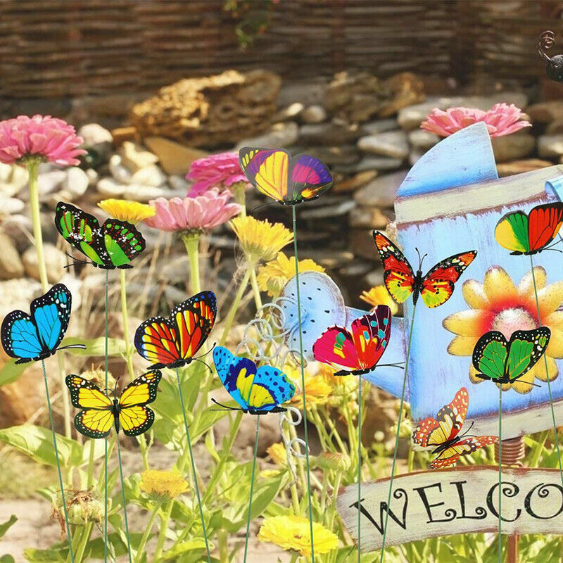 50 Pièces Papillons de Jardin Coloré libellules de Jardin sur Bâtons pour  Décoration de Plante, Cour de Jardin, Décoration de Jardin (7cm),LO-Ron