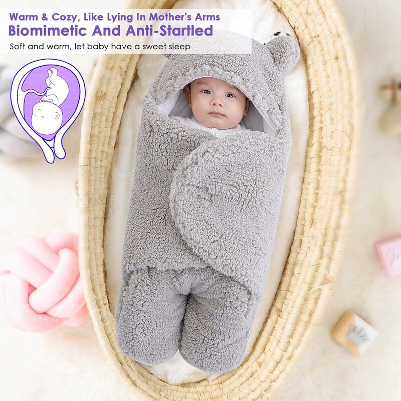 Couverture à emmailloter à capuche pour bébé garçon et fille de 0 à 12 mois  – Sac de couchage tricoté pour nouveau-né, poussette – Cadeau pour bébé –