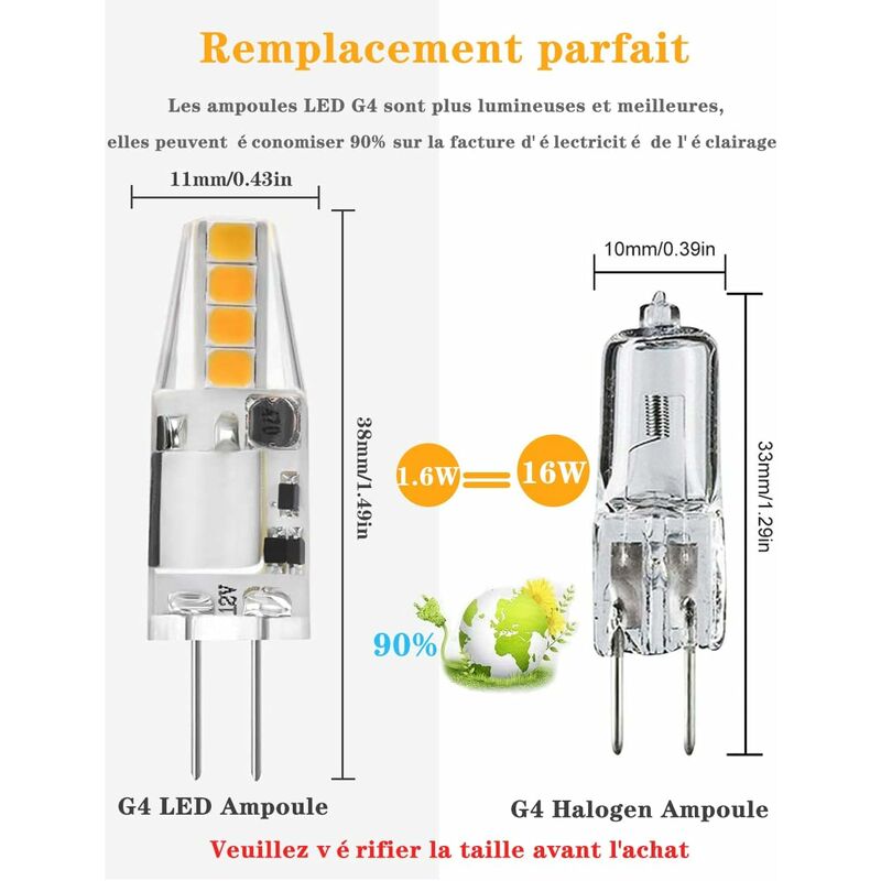 Lampe LED G4 silicone 1W8 COB 12VDC blanc chaud diamètre 10 mm à 3