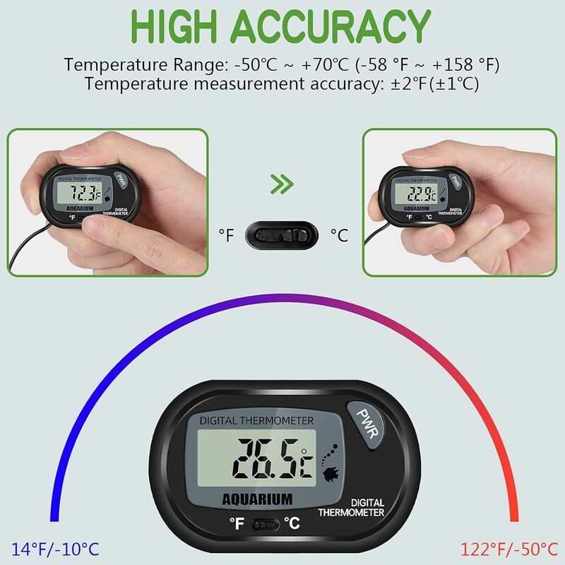Thermomètre LCD Numérique d'aquarium avec Ventouses et Sonde Étanche pour  Aquarium Fish Tank, Vivarium Reptile Terrarium (2PCS) 
