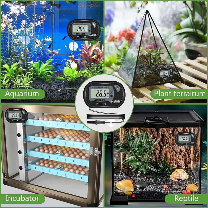 Thermomètre LCD Numérique d'aquarium avec Ventouses et Sonde Étanche pour  Aquarium Fish Tank, Reptile Terrarium (2PCS)