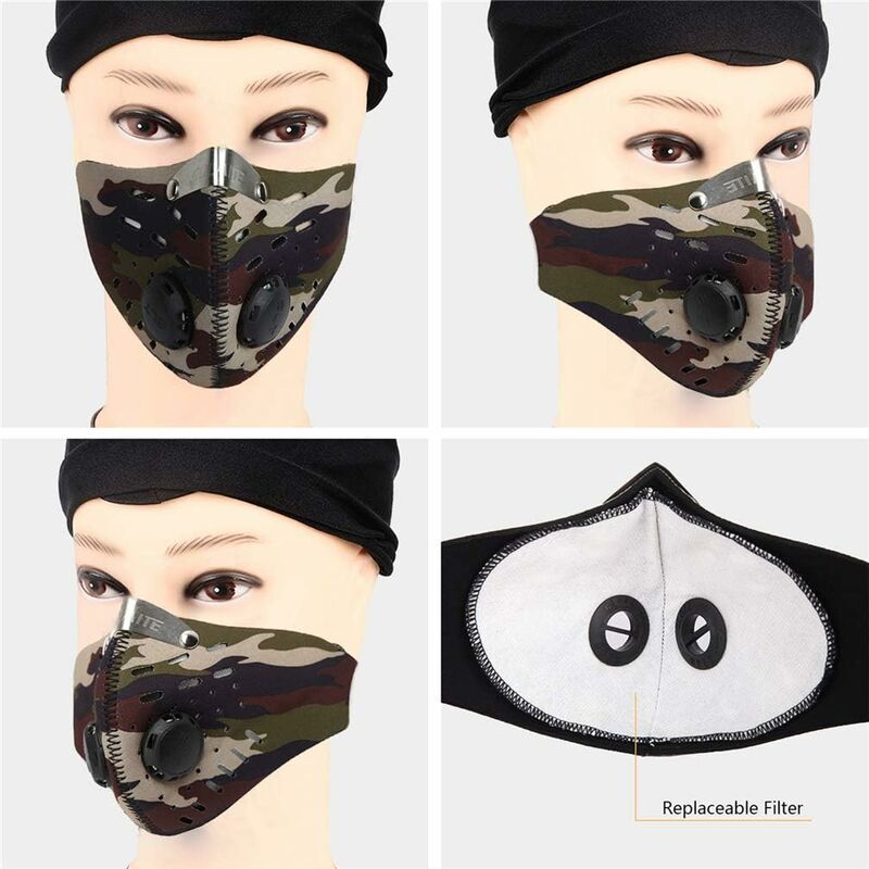 Masque de protection Face de poussière réutilisable, protecteur sportif M  avec filtre à charbon actif et valves/ pour la moto, le cyclisme, la course