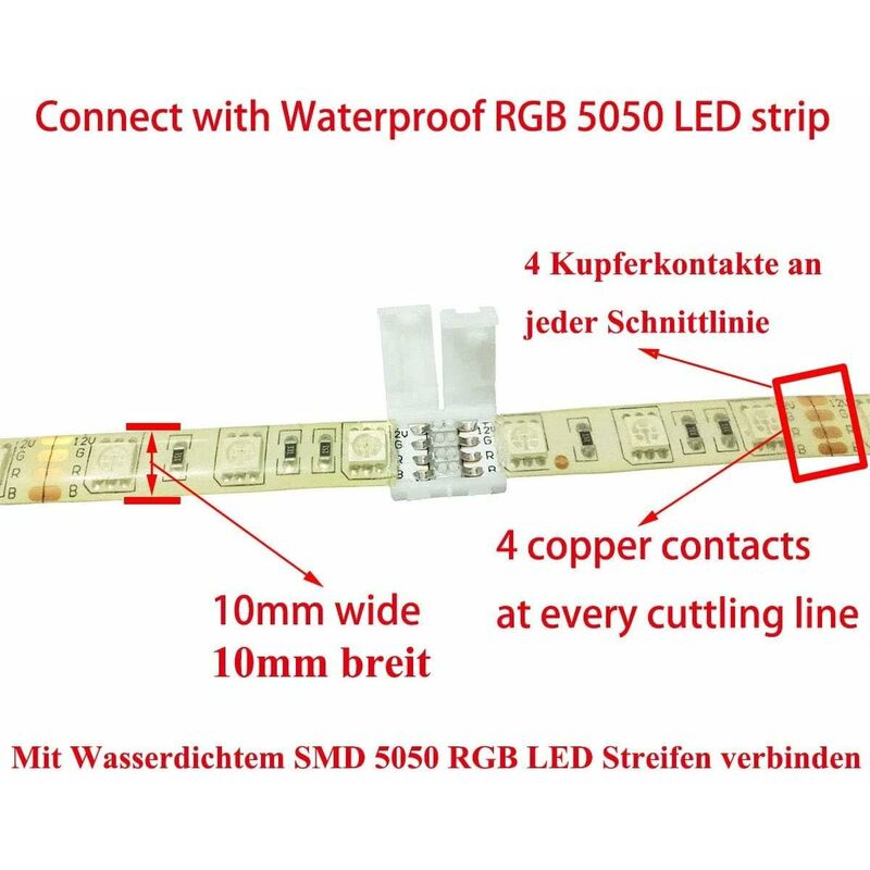 Connecteur LED,Raccord Rapide LED 4 Pin LED Bande de Connecteur Soudage  Gratuit pour les Strip LED SMD 5050 RGB de 10mm,20 Pièce - Cdiscount Maison