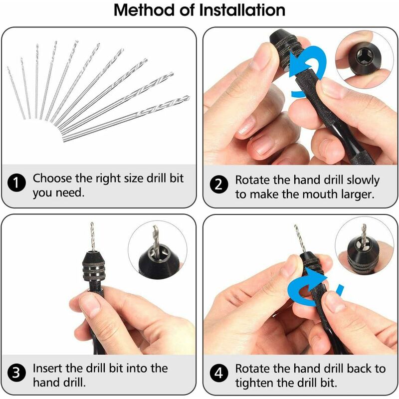 EIHI Mini Perceuse à Main de Precision Mini Perceuse Manuelle Modelisme  Aluminum Mandrin sans Clé 25 pièces Foret Fraise Twist 0.5-3.0mm pour  Bricolage Forage avec Sac : : Bricolage