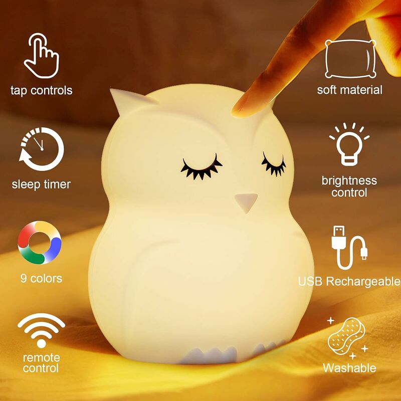 Hibou Veilleuse Enfants Kawaii Veilleuse Bébé USB Silicone Allaitement  Lampe Dimmable Tactile Rechargeable LED Changement de Couleur Veilleuse  Chambre d'Enfant Décoration Cadeau d'anniversaire (Chouette)