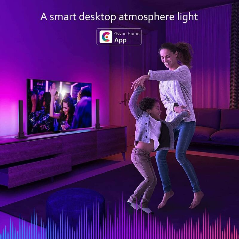 Smart LED Lampe(2 PCS), RGB Lampe Bureau avec Effets D'éclairage Multiples  et Synchronisation de la Musique, Gaming Lampe, Lumière D'ambiance, LED  Flow Light Bar pour TV, PC, Décoration de Chambre : 