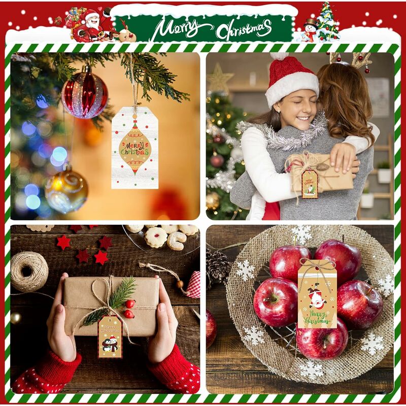 Étiquettes Cadeau Noël Kraft, 100pcs Petites Marron Etiquette Papier Kraft  Noel, Étiquettes Cadeaux Noël pour la