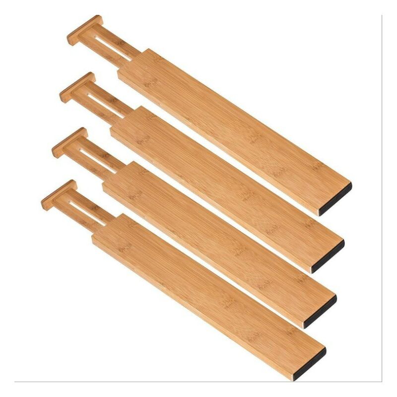 Lot de 4 séparateurs de tiroir réglables en bambou, organiseur de tiroir  extensible pour cuisine, chambre, salle de bain, commode et  bureau（30-43.5X6.5X1.5cm）——VEBTles