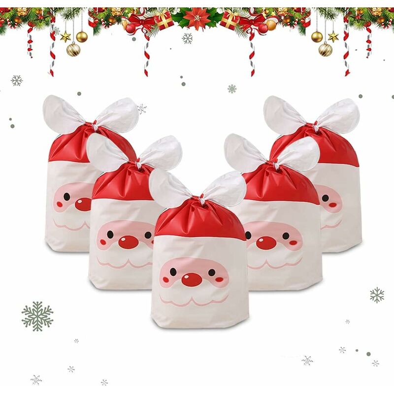50pcs Sachets en Plastique Noël pour Bonbons & Biscuits, Sacs de Cadeau  Noel avec Cravates Torsadées pour Fournitures de Fête Noël (Blanc) :  : Cuisine et Maison