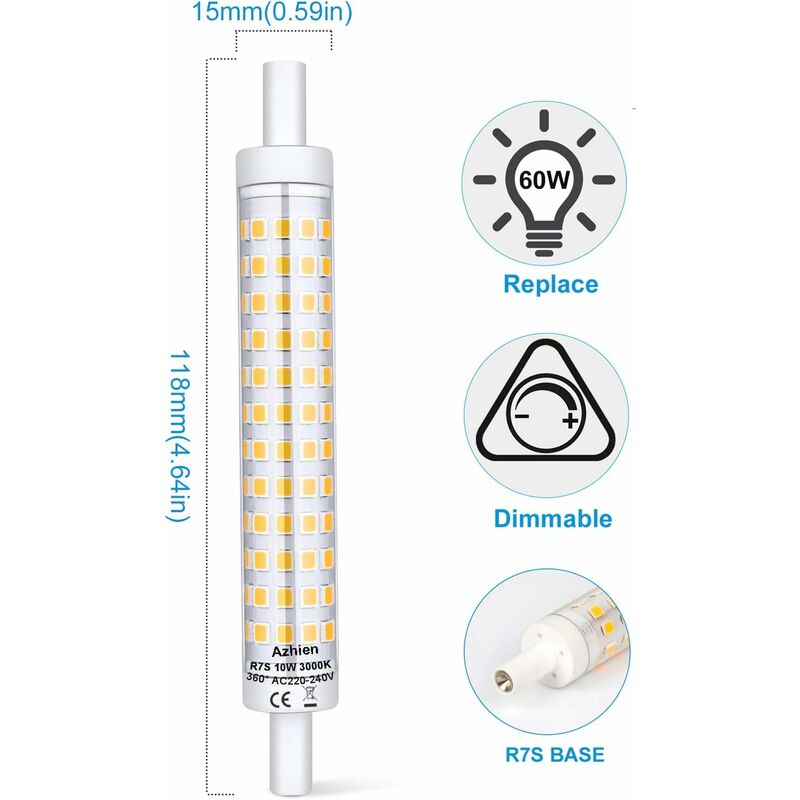 2 pièces R7S LED 118mm Dimmable 20W Blanc Naturel 4500K Sans Scintillement,  Linéaire Ampoule LED R7S